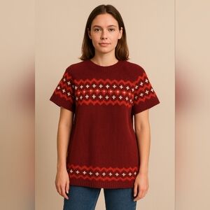 Vintage Xhilaration Fair Isle Tunic Sweater Size XXL Maroon White Grunge Academy